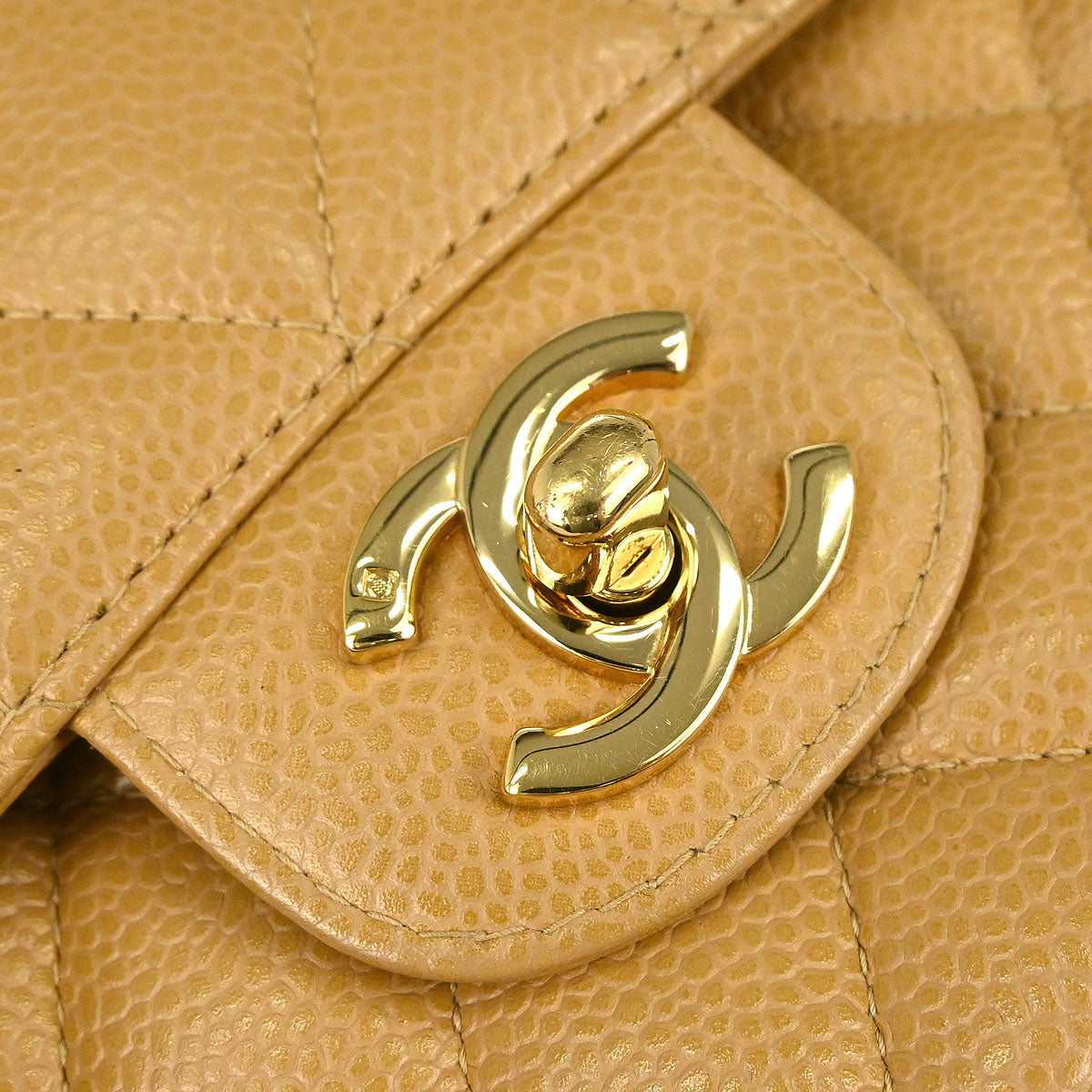 Chanel Beige Caviar Skin Medium Classic Double Flap Shoulder Bag