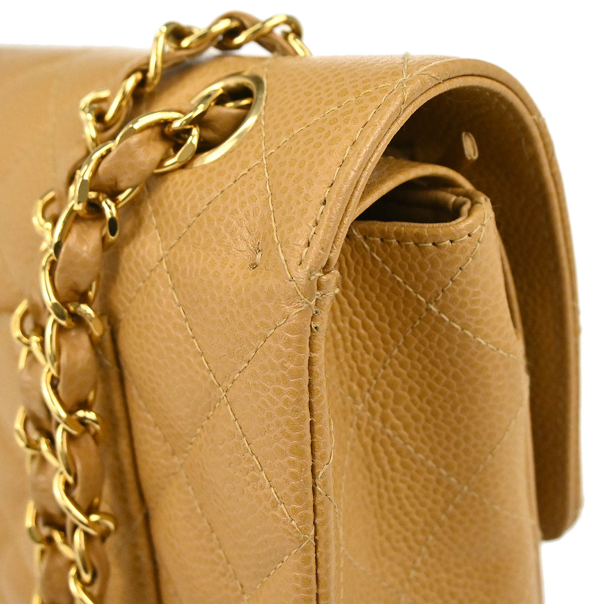 Chanel Beige Caviar Skin Medium Classic Double Flap Shoulder Bag