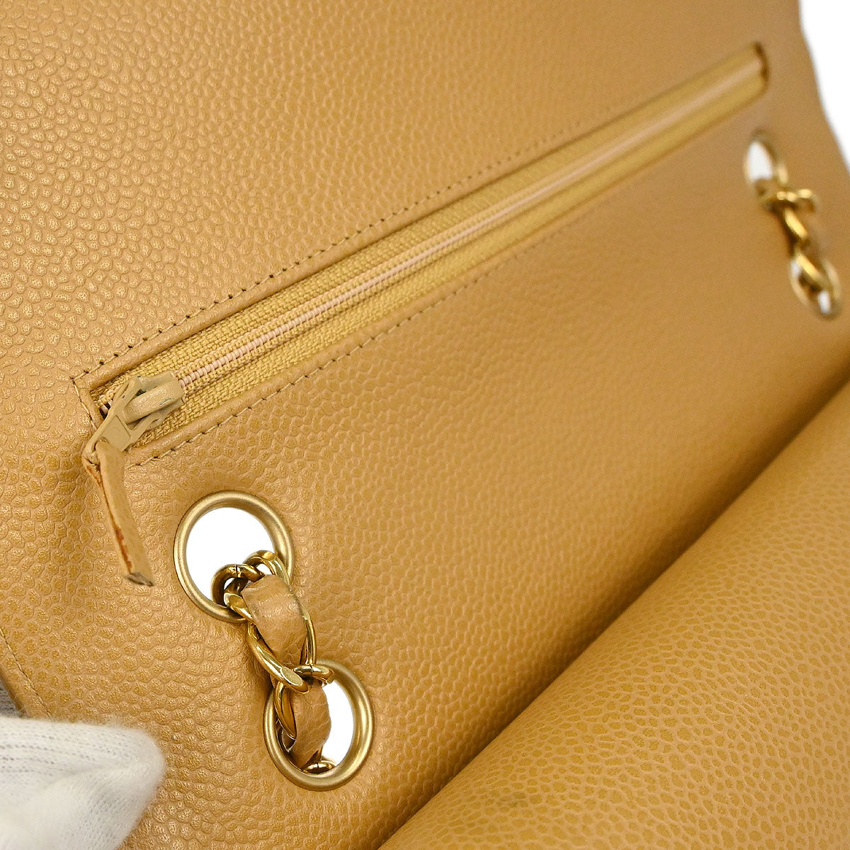 Chanel Beige Caviar Skin Medium Classic Double Flap Shoulder Bag