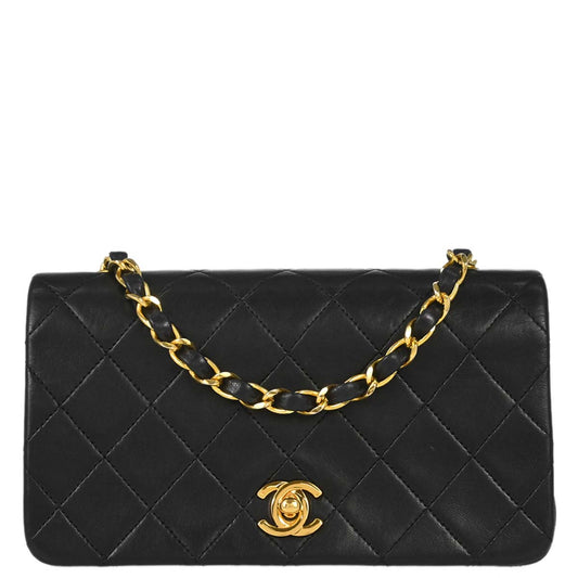 Chanel 1989-1991 Black Lambskin Turnlock Mini Full Flap Shoulder Bag