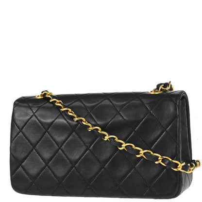 Chanel 1989-1991 Black Lambskin Turnlock Mini Full Flap Shoulder Bag