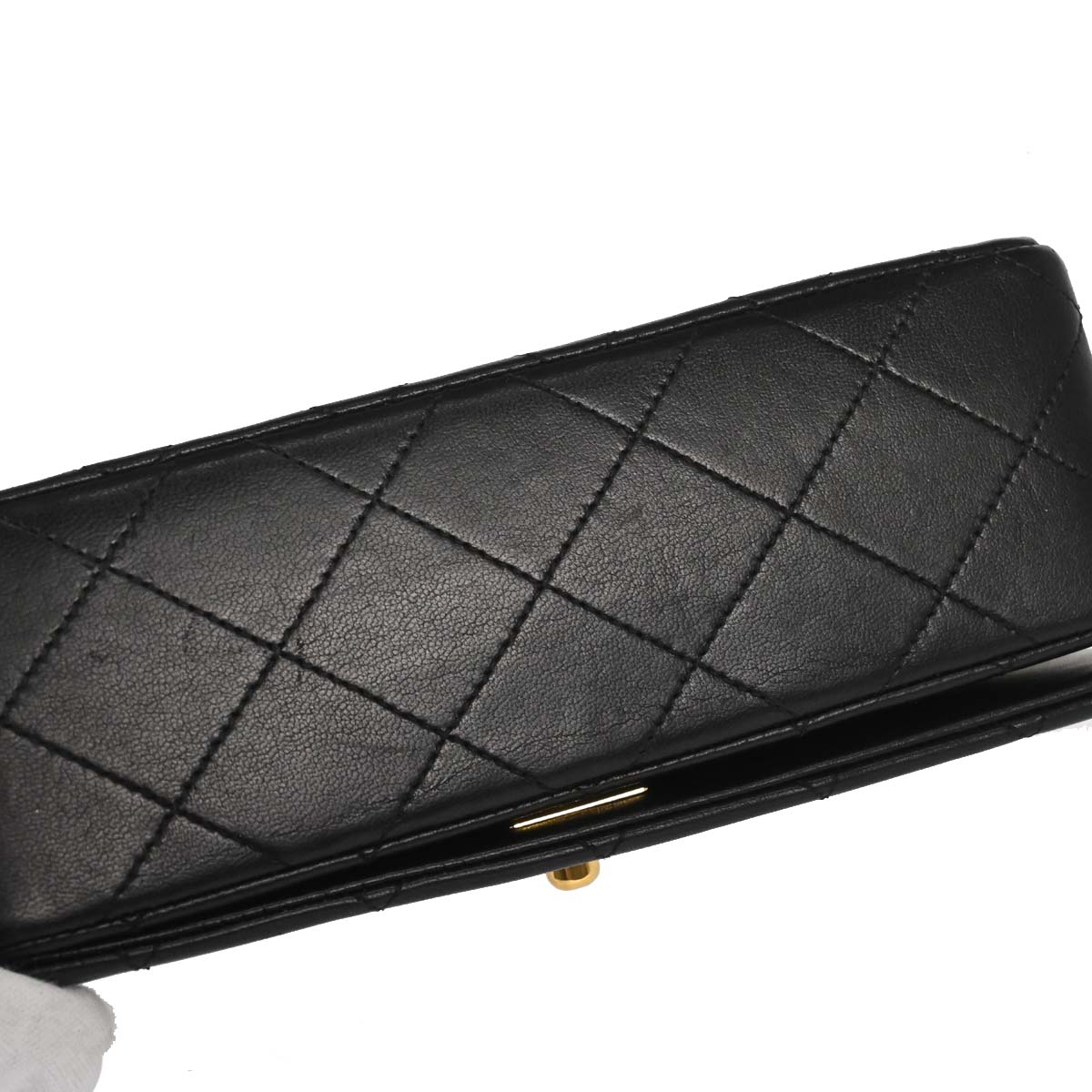 Chanel 1989-1991 Black Lambskin Turnlock Mini Full Flap Shoulder Bag