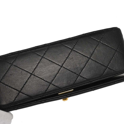 Chanel 1989-1991 Black Lambskin Turnlock Mini Full Flap Shoulder Bag
