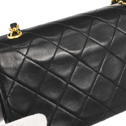 Chanel 1989-1991 Black Lambskin Turnlock Mini Full Flap Shoulder Bag