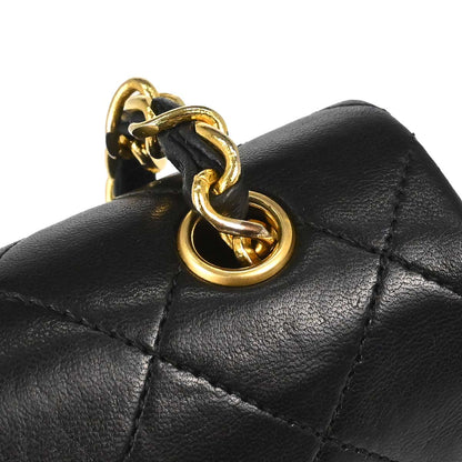 Chanel 1989-1991 Black Lambskin Turnlock Mini Full Flap Shoulder Bag