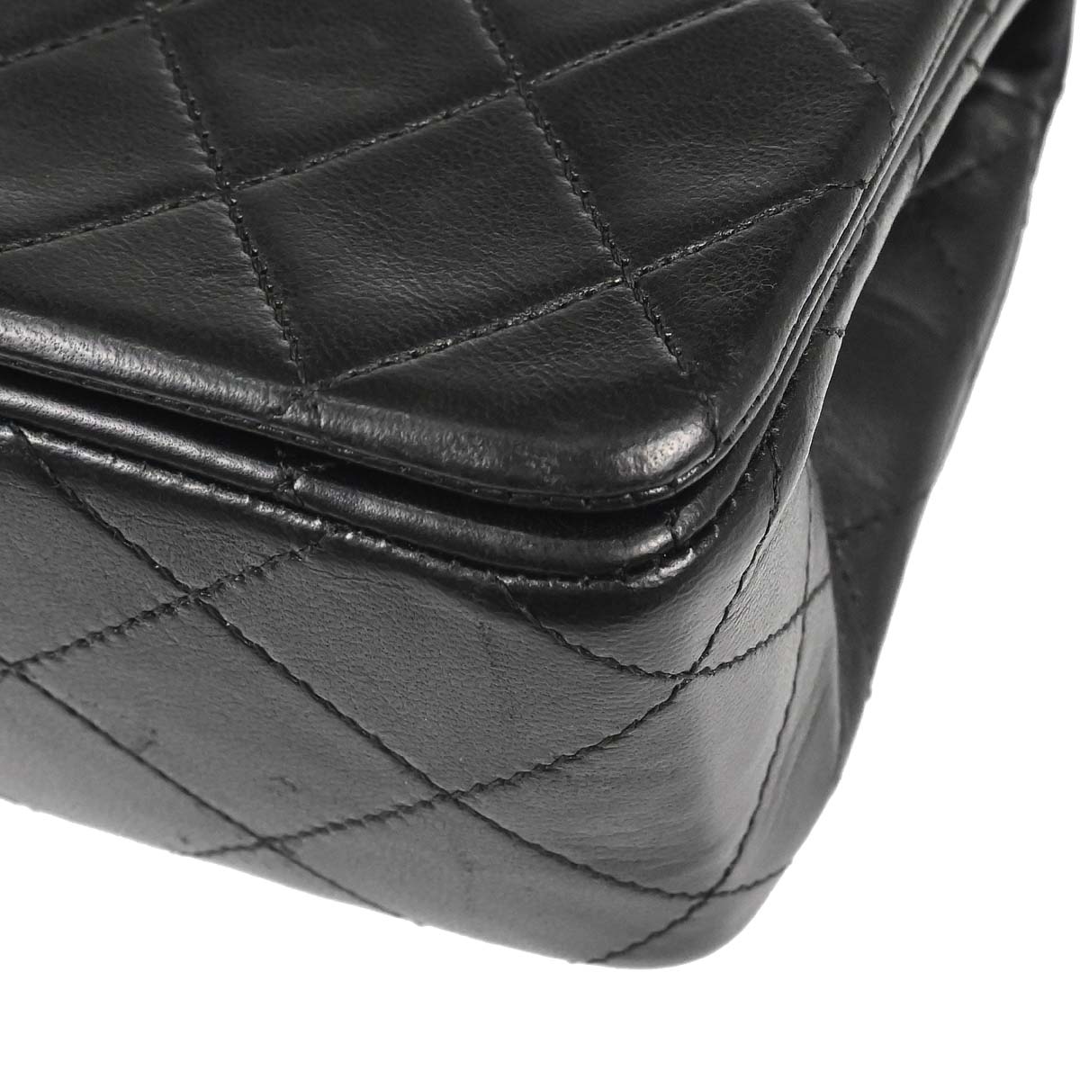 Chanel 1989-1991 Black Lambskin Turnlock Mini Full Flap Shoulder Bag