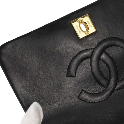 Chanel 1989-1991 Black Lambskin Turnlock Mini Full Flap Shoulder Bag