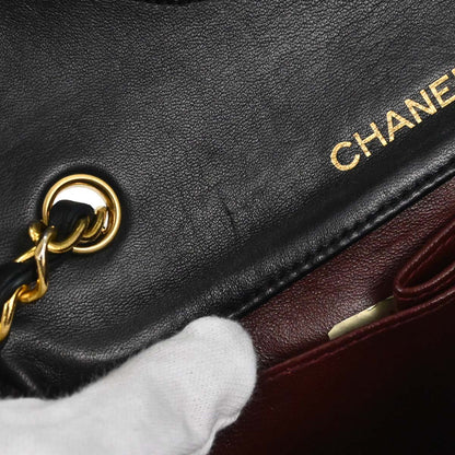 Chanel 1989-1991 Black Lambskin Turnlock Mini Full Flap Shoulder Bag