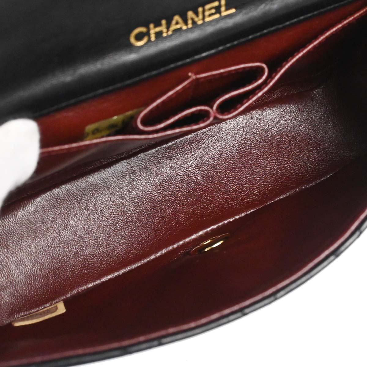 Chanel 1989-1991 Black Lambskin Turnlock Mini Full Flap Shoulder Bag