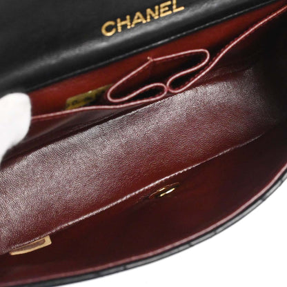 Chanel 1989-1991 Black Lambskin Turnlock Mini Full Flap Shoulder Bag