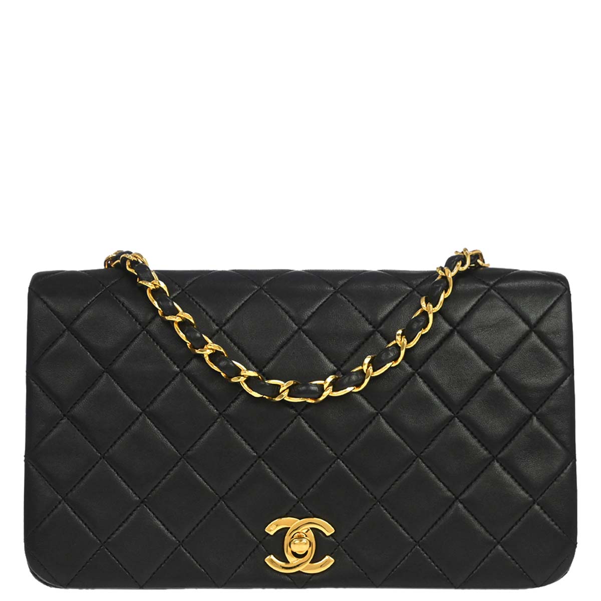 Chanel Black Lambskin Turnlock Small Full Flap Shoulder Bag