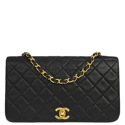Chanel Black Lambskin Turnlock Small Full Flap Shoulder Bag