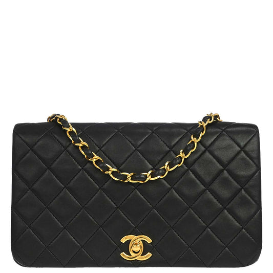 Chanel Black Lambskin Turnlock Small Full Flap Shoulder Bag