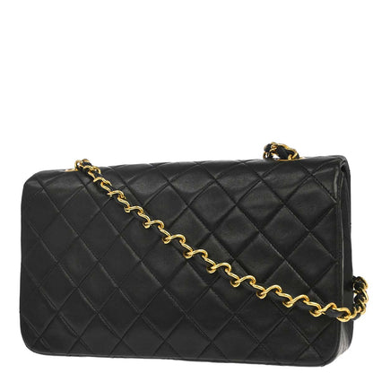 Chanel Black Lambskin Turnlock Small Full Flap Shoulder Bag