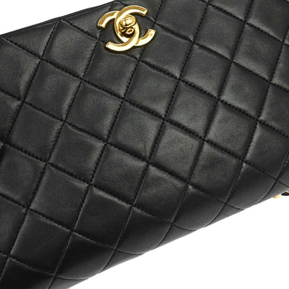 Chanel Black Lambskin Turnlock Small Full Flap Shoulder Bag
