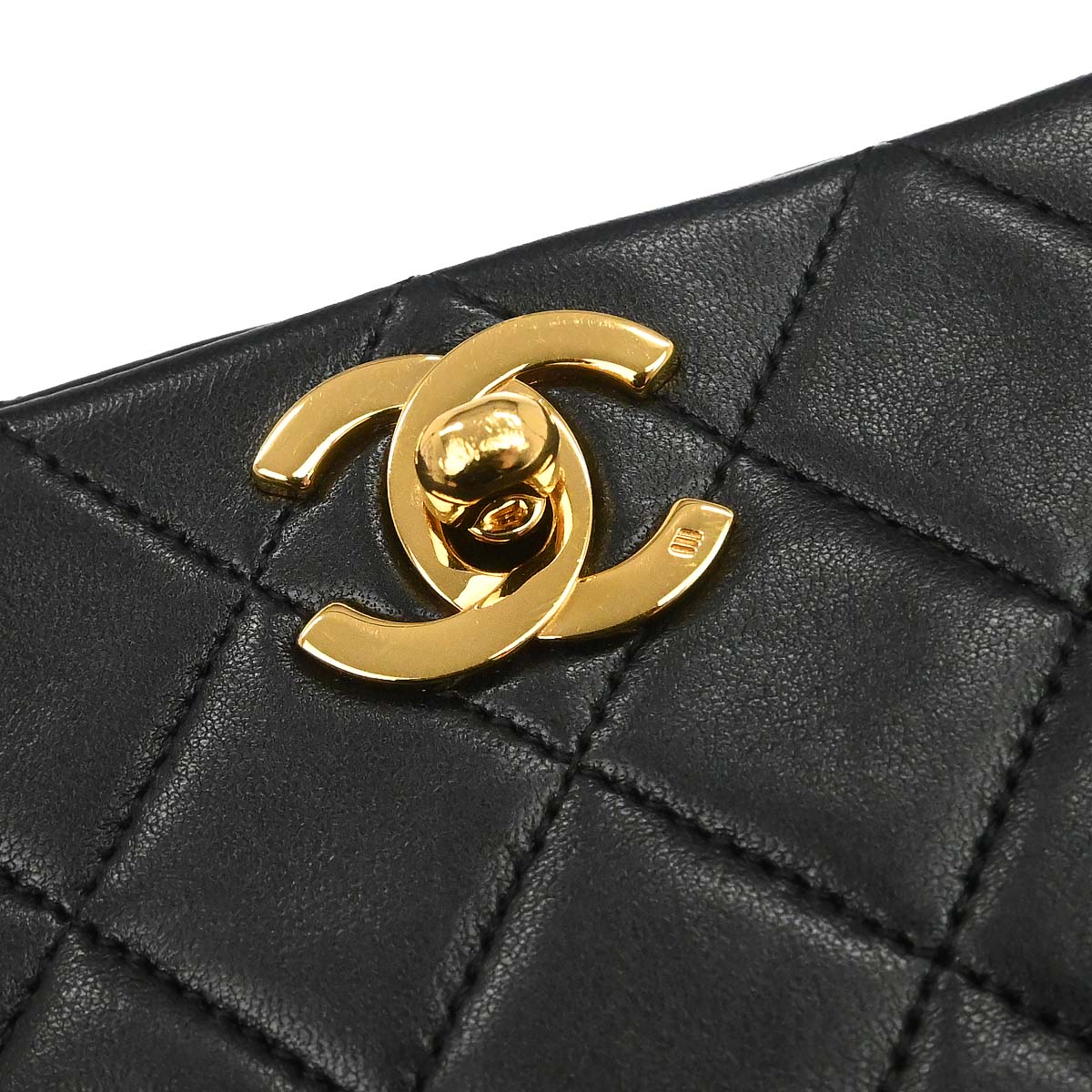 Chanel Black Lambskin Turnlock Small Full Flap Shoulder Bag