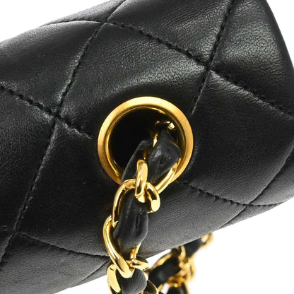 Chanel Black Lambskin Turnlock Small Full Flap Shoulder Bag
