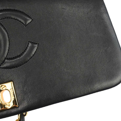 Chanel Black Lambskin Turnlock Small Full Flap Shoulder Bag