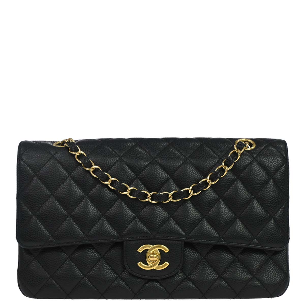 Chanel Black Caviar Skin Medium Classic Double Flap Shoulder Bag