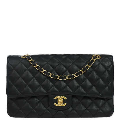 Chanel Black Caviar Skin Medium Classic Double Flap Shoulder Bag