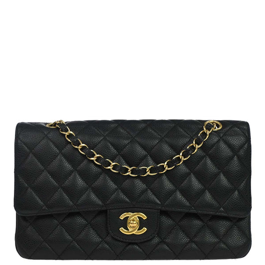 Chanel Black Caviar Skin Medium Classic Double Flap Shoulder Bag