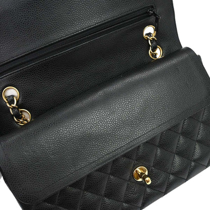 Chanel Black Caviar Skin Medium Classic Double Flap Shoulder Bag