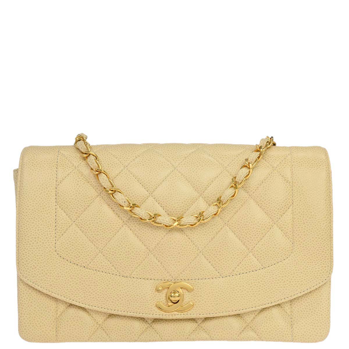 Chanel 1991-1994 Beige Caviar Skin Medium Diana Shoulder Bag