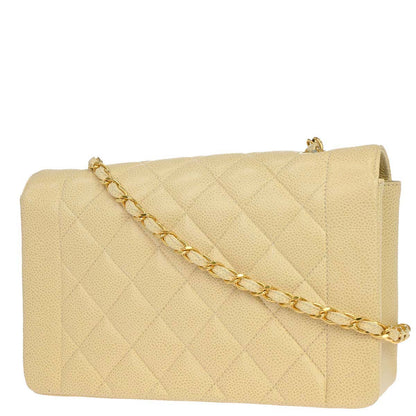 Chanel 1991-1994 Beige Caviar Skin Medium Diana Shoulder Bag