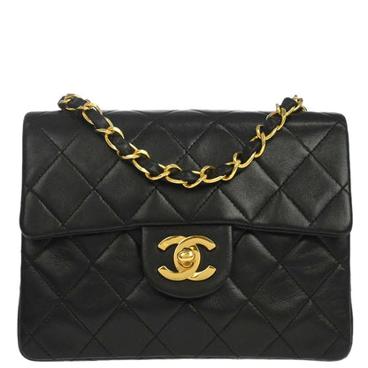 Chanel 1991-1994 Black Lambskin Mini Classic Square Flap Shoulder Bag 17