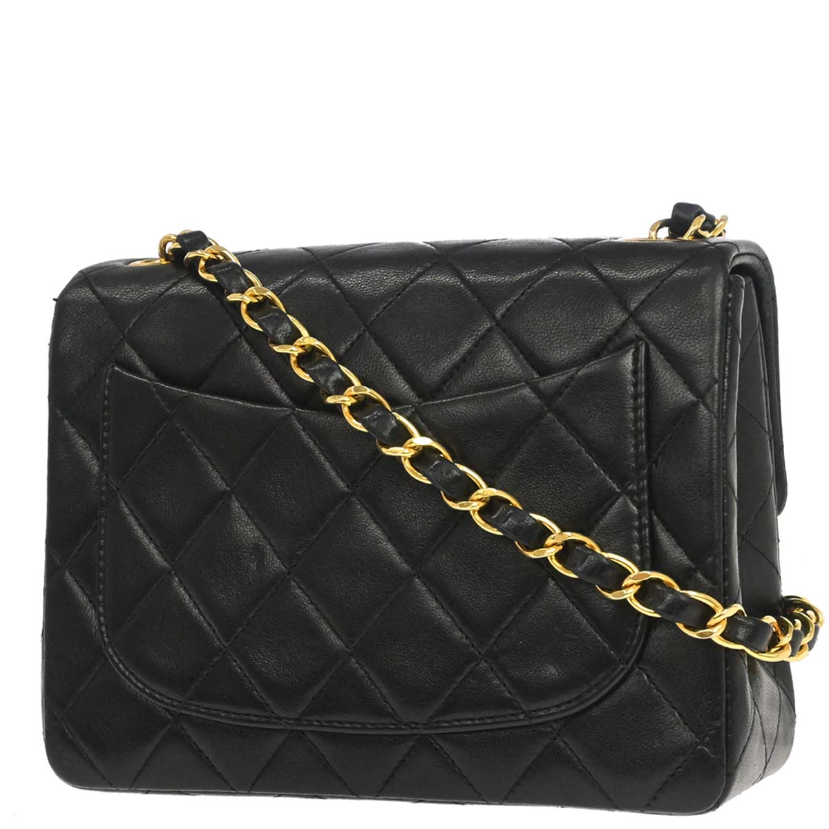Chanel 1991-1994 Black Lambskin Mini Classic Square Flap Shoulder Bag 17