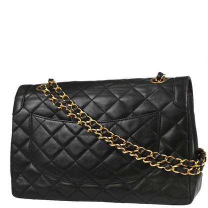 Chanel 1991-1994 Black Lambskin Paris Double Flap Shoulder Bag