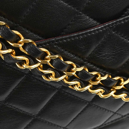 Chanel 1991-1994 Black Lambskin Paris Double Flap Shoulder Bag