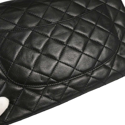 Chanel 1991-1994 Black Lambskin Paris Double Flap Shoulder Bag