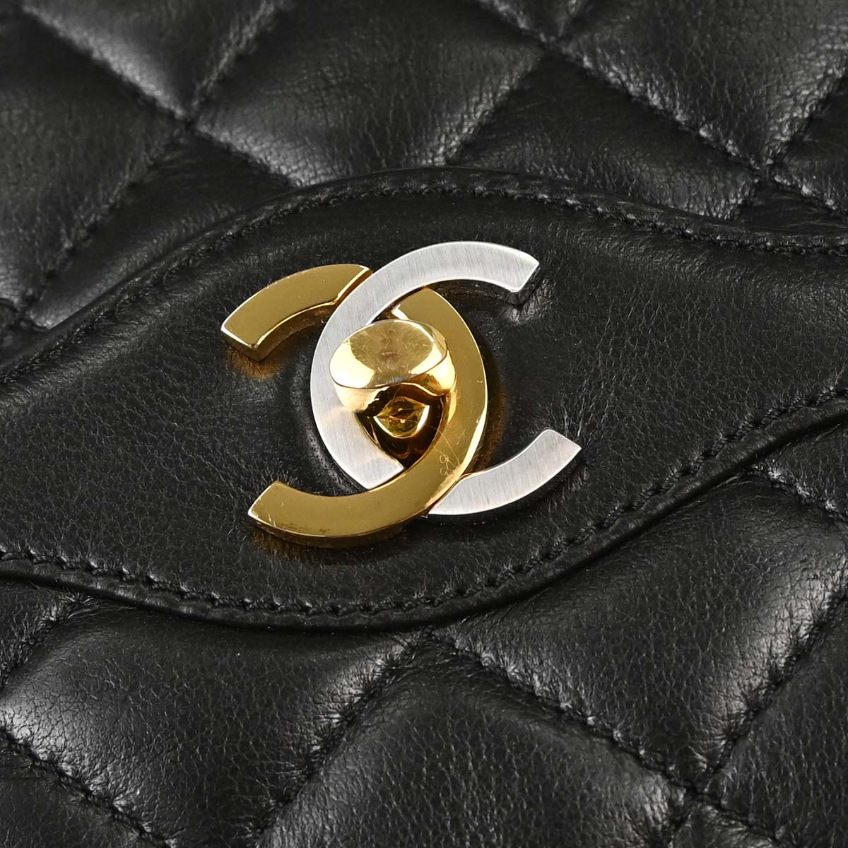 Chanel 1991-1994 Black Lambskin Paris Double Flap Shoulder Bag