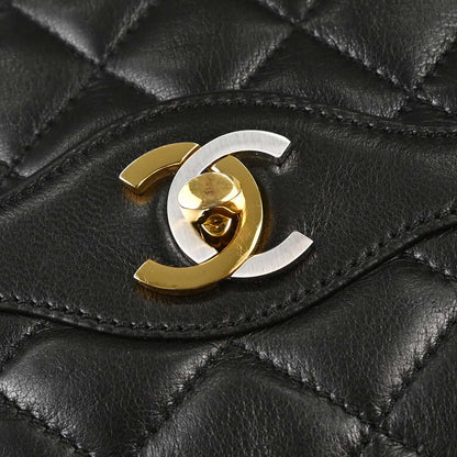 Chanel 1991-1994 Black Lambskin Paris Double Flap Shoulder Bag