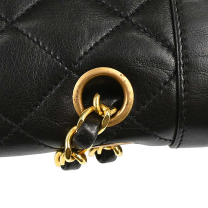 Chanel 1991-1994 Black Lambskin Paris Double Flap Shoulder Bag