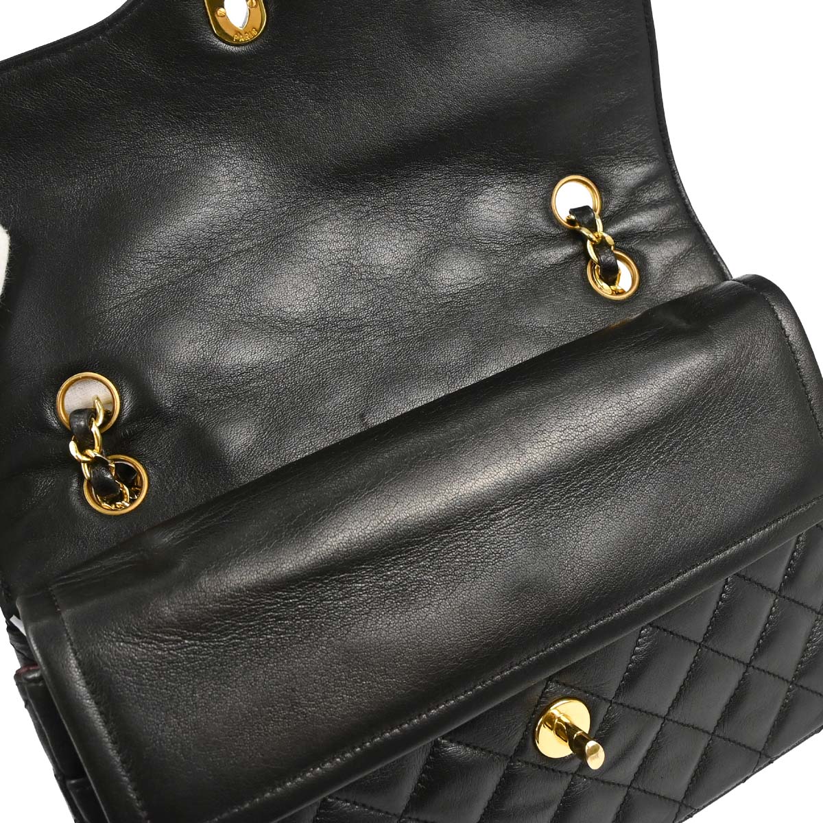 Chanel 1991-1994 Black Lambskin Paris Double Flap Shoulder Bag