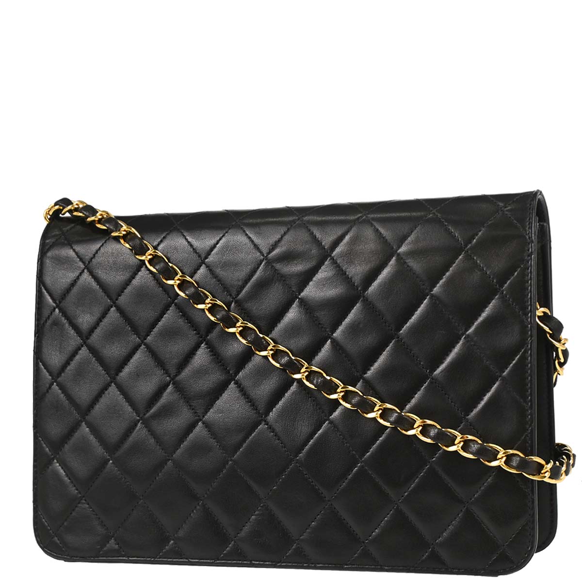 Chanel 1997-1999 Black Lambskin Pushlock Medium Half Flap Shoulder Bag