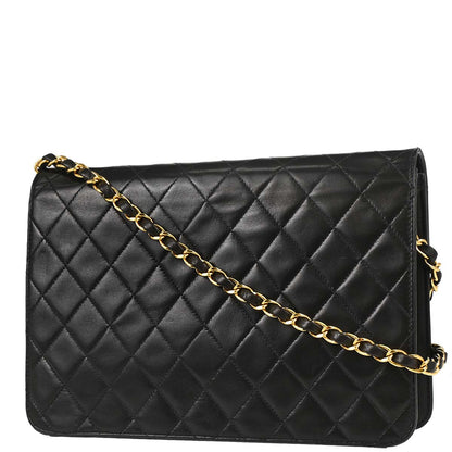 Chanel 1997-1999 Black Lambskin Pushlock Medium Half Flap Shoulder Bag