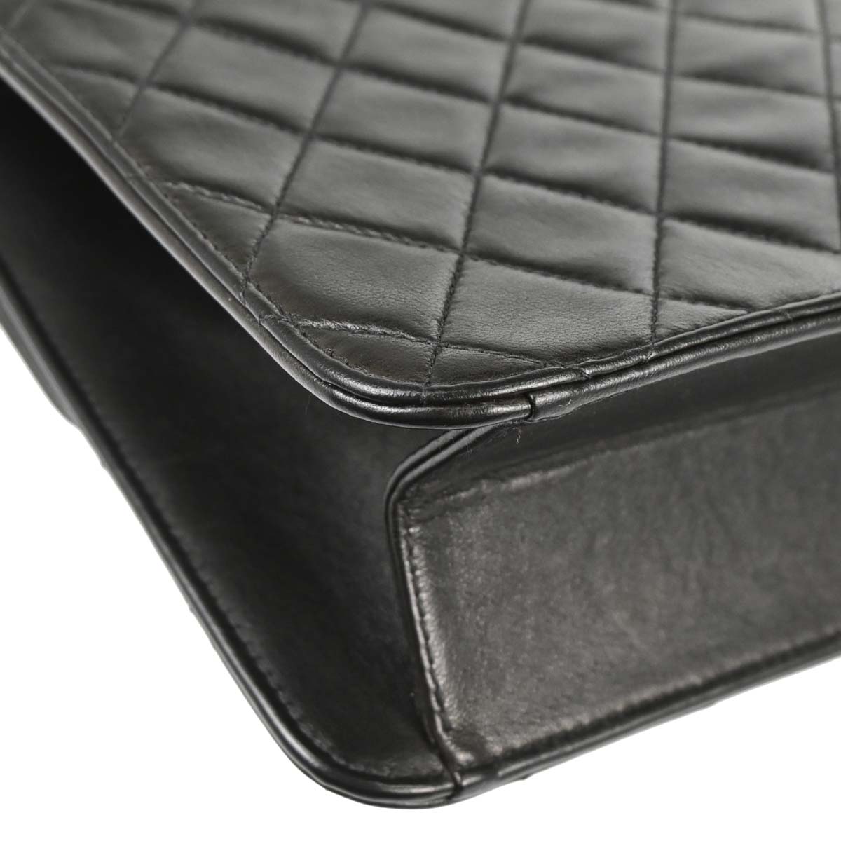 Chanel 1997-1999 Black Lambskin Pushlock Medium Half Flap Shoulder Bag