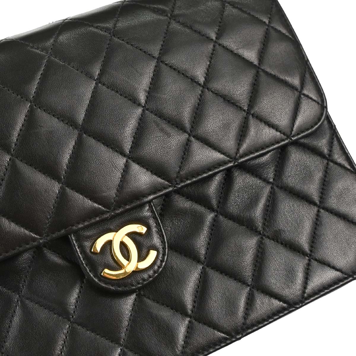 Chanel 1997-1999 Black Lambskin Pushlock Medium Half Flap Shoulder Bag