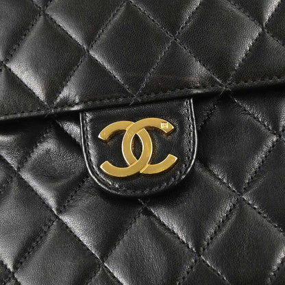 Chanel 1997-1999 Black Lambskin Pushlock Medium Half Flap Shoulder Bag