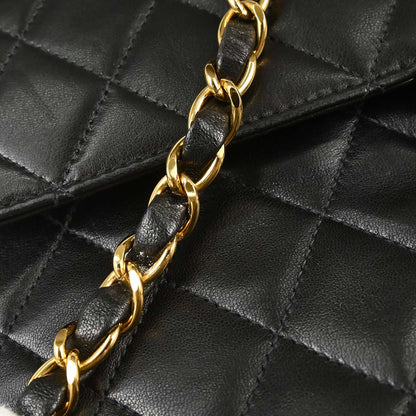Chanel 1997-1999 Black Lambskin Pushlock Medium Half Flap Shoulder Bag