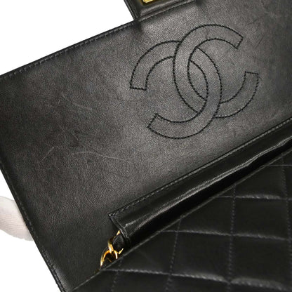 Chanel 1997-1999 Black Lambskin Pushlock Medium Half Flap Shoulder Bag