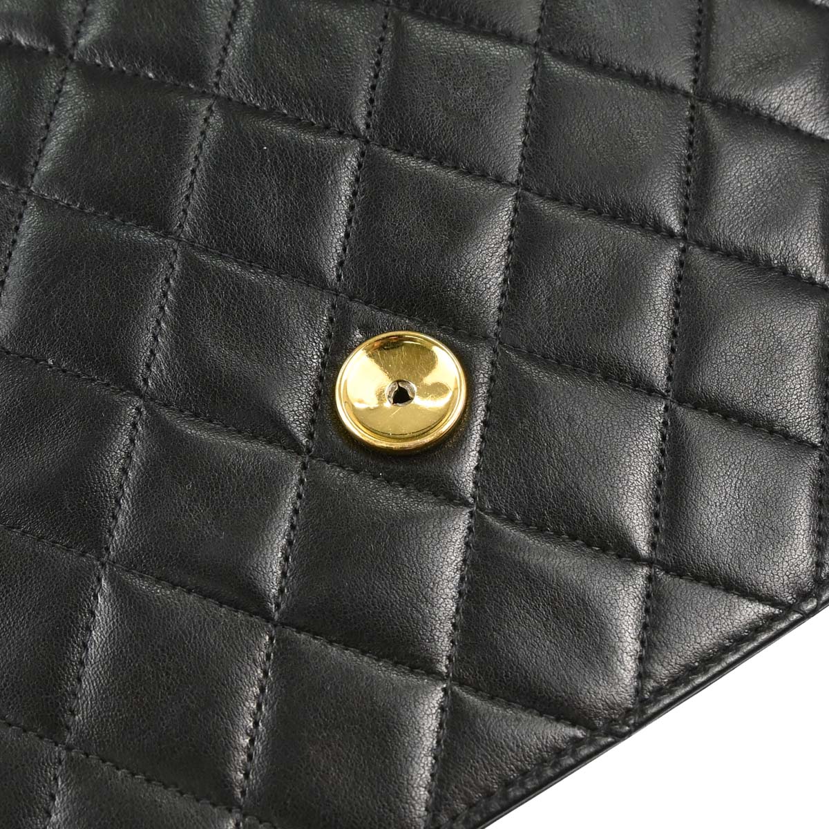 Chanel 1997-1999 Black Lambskin Pushlock Medium Half Flap Shoulder Bag