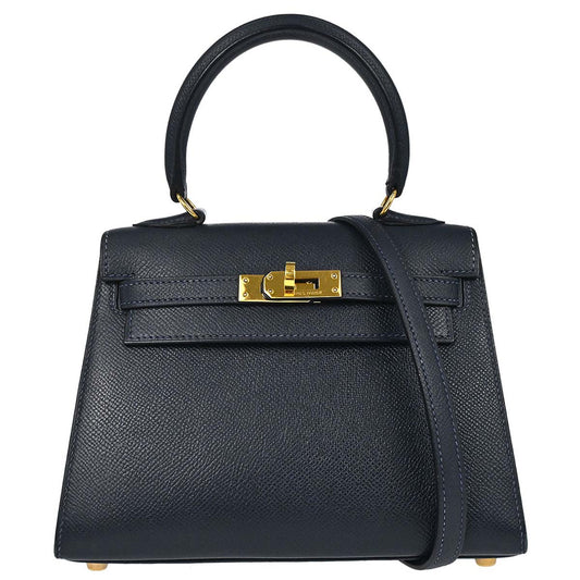 Hermes Navy Courchevel Mini Kelly 20 Sellier 2way Shoulder Handbag