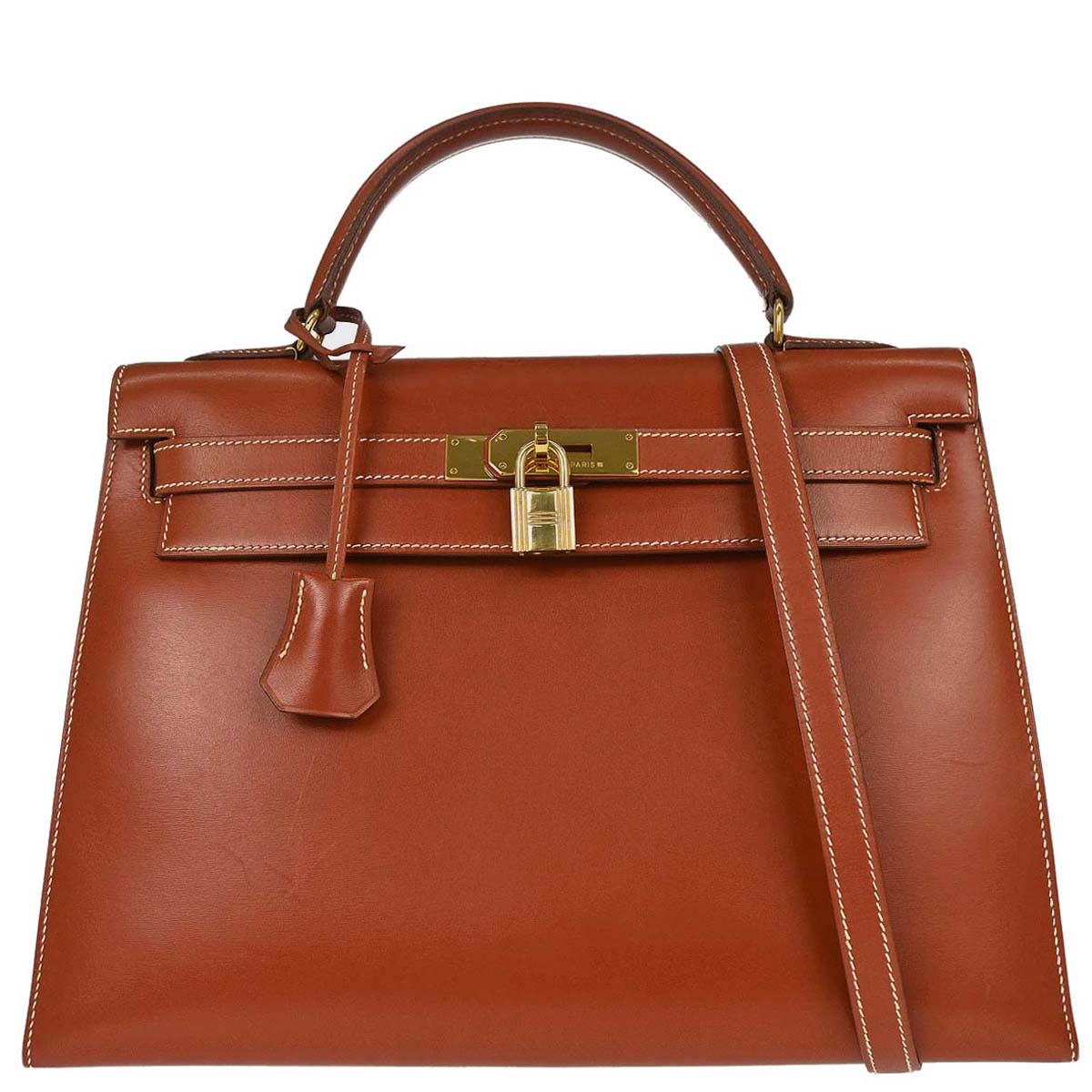 Hermes Brick Box Calf Kelly 32 Sellier 2way Shoulder Handbag
