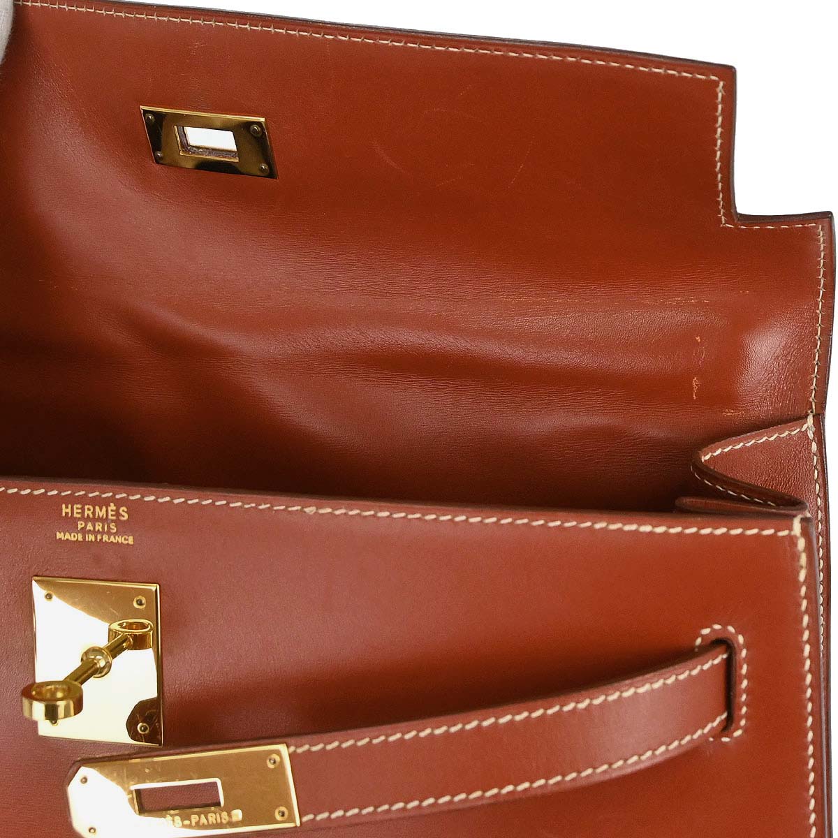 Hermes Brick Box Calf Kelly 32 Sellier 2way Shoulder Handbag