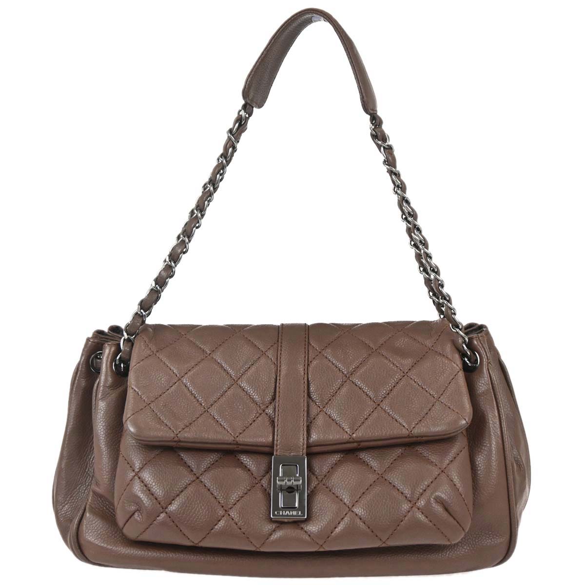 Chanel 2005-2006 Brown Caviar Skin Mademoiselle Lock Accordion Flap Handbag