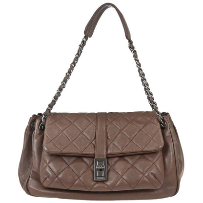 Chanel 2005-2006 Brown Caviar Skin Mademoiselle Lock Accordion Flap Handbag